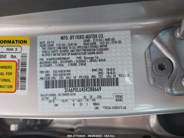 2014 FORD FUSION SE HYBRID VIN: 3FA6P0LU4ER288669