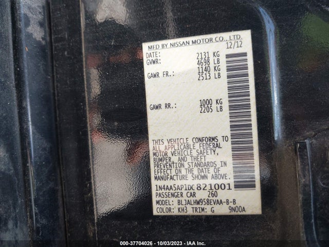 2013 NISSAN MAXIMA 3.5 SV W/PREMIUM PKG VIN: 1N4AA5AP1DC821001