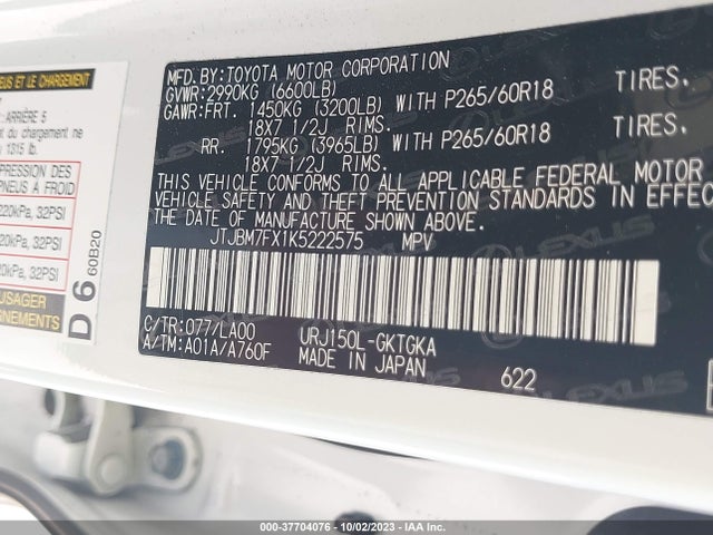 JTJBM7FX1K5222575 Lexus Gx Gx 460