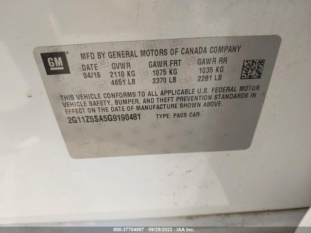 Chevrolet IMPALA LS 2016 2G11Z5SA5G9190481 Image 9