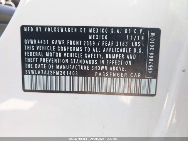 3VWLA7AJ2FM261403 Volkswagen Jetta Sedan 2.0l Tdi Sel