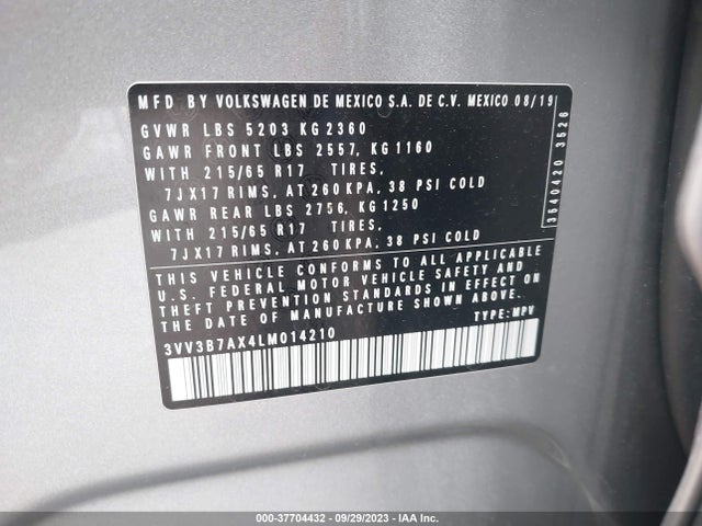 3VV3B7AX4LM014210 Volkswagen TIGUAN SE