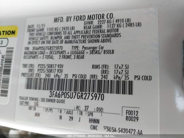 3FA6P0SU7GR275970 Ford Fusion Energi Titanium