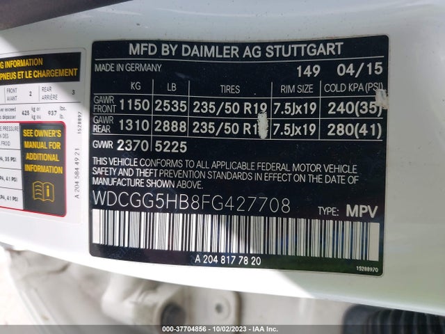 WDCGG5HB8FG427708 Mercedes-Benz Glk-class Glk 350