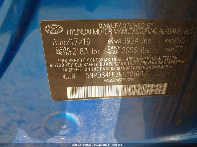 2017 HYUNDAI ELANTRA VALUE EDITION VIN: 5NPD84LF7HH121687