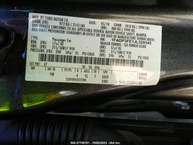 2018 FORD FOCUS SE VIN: 1FADP3FE1JL329345
