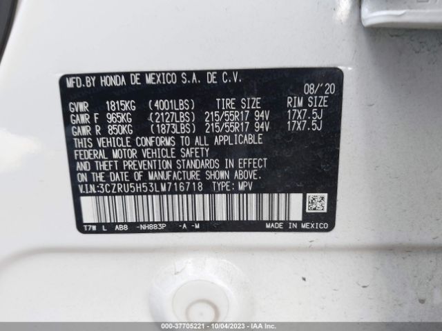 3CZRU5H53LM716718 Honda Hr-v 2wd Ex