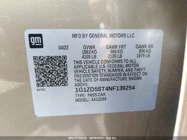 Chevrolet MALIBU LT 2022 1G1ZD5ST4NF139254 Image 9