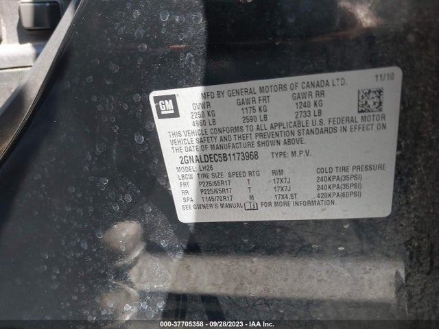 2011 CHEVROLET EQUINOX LT W/1LT VIN: 2GNALDEC5B1173968