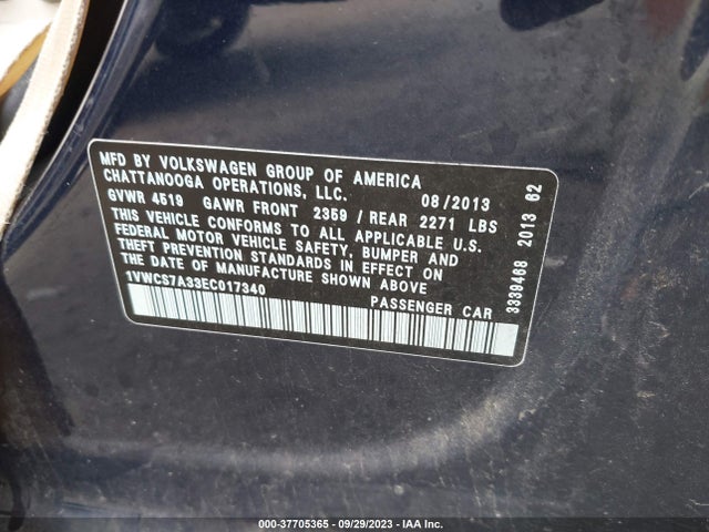1VWCS7A33EC017340 Volkswagen Passat Sel Premium