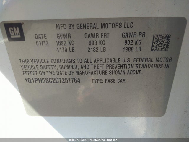 2012 CHEVROLET CRUZE LTZ VIN: 1G1PH5SC2C7251764