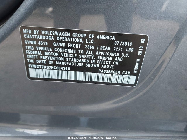 1VWGT7A37HC004366 Volkswagen Passat 1.8t Se W/technology