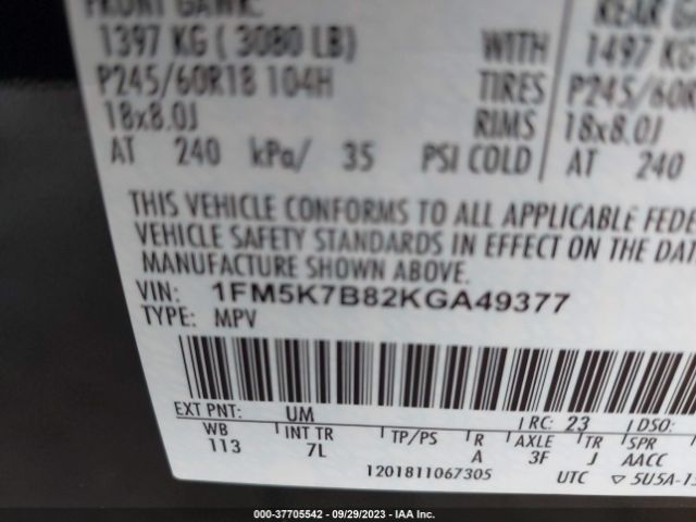 1FM5K7B82KGA49377 Ford Explorer Base