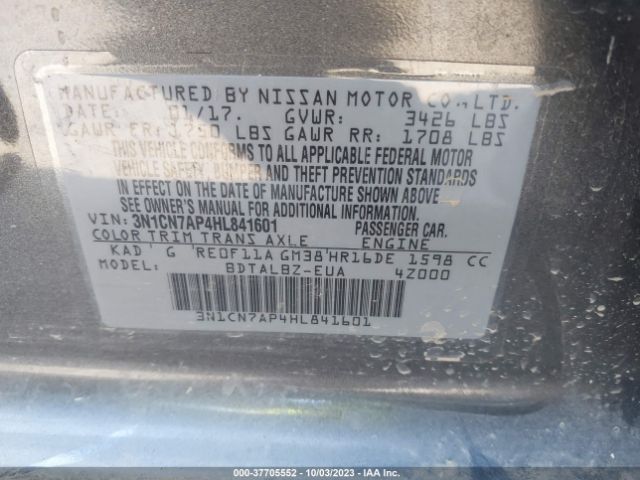 3N1CN7AP4HL841601 Nissan Versa Sedan Sv