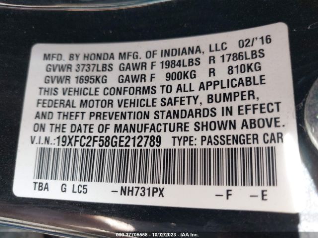 19XFC2F58GE212789 Honda Civic Sedan Lx
