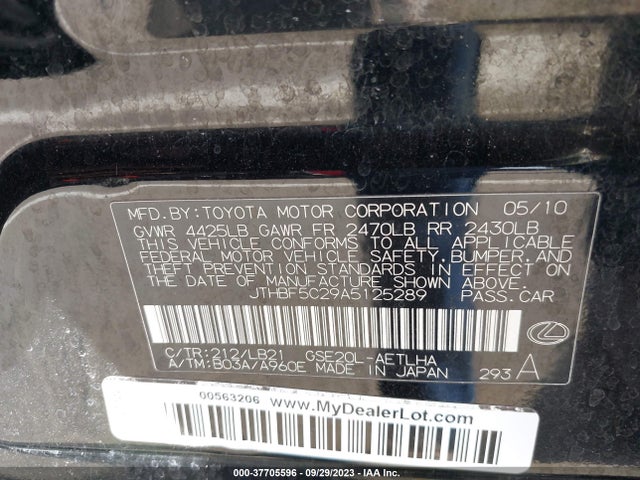 2010 LEXUS IS 250 VIN: JTHBF5C29A5125289