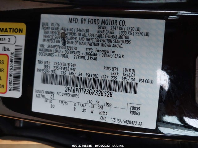 Ford FUSION SE 2016 3FA6P0T93GR328528 Image 9