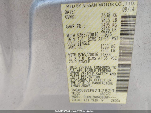 Nissan Frontier Sv 2015 1N6AD0EV1FN712829 Image 9