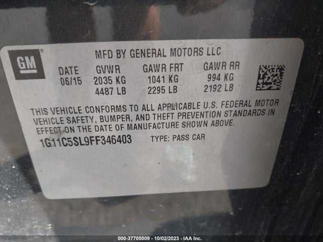 2015 CHEVROLET MALIBU LT VIN: 1G11C5SL9FF346403