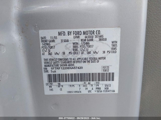 2006 FORD F-150 1FTRF12206NA57420 Photo 8