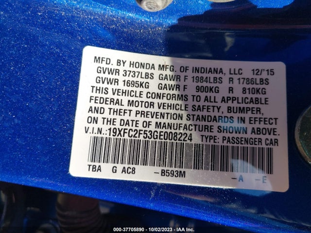 Honda Civic Sedan Lx 2016 19XFC2F53GE008224 Image 9