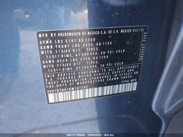 3VV1B7AX1KM101102 Volkswagen TIGUAN S
