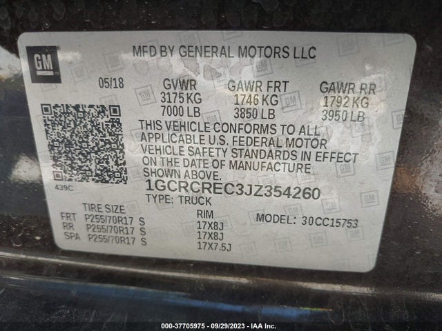 2018 CHEVROLET SILVERADO 1500 1LT VIN: 1GCRCREC3JZ354260