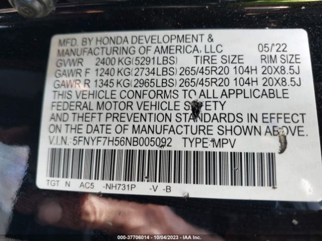 5FNYF7H56NB005092 Honda Passport Ex-l