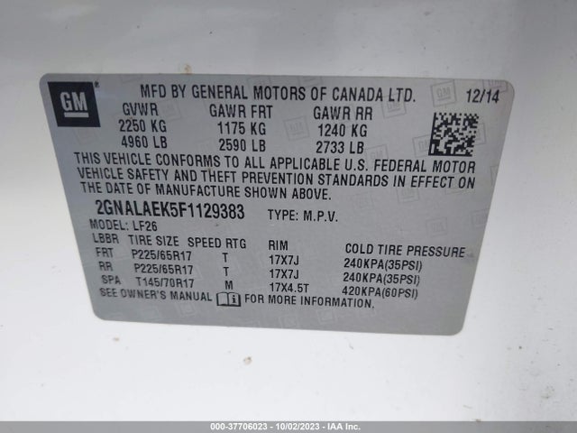 Chevrolet EQUINOX LS 2015 2GNALAEK5F1129383 Image 9