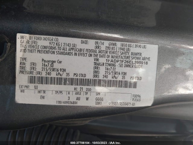 2014 FORD FOCUS SE VIN: 1FADP3F26EL395918