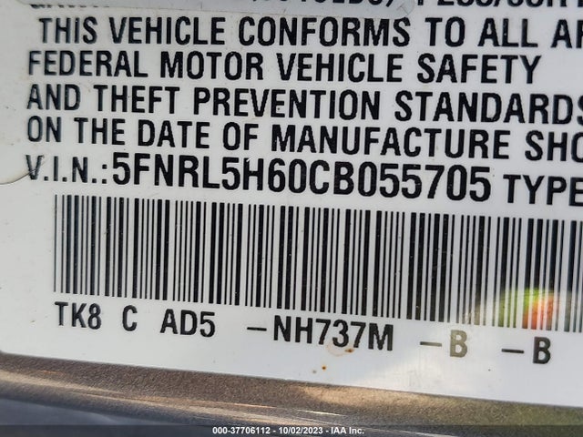 2012 HONDA ODYSSEY EX-L VIN: 5FNRL5H60CB055705