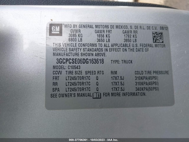 2013 CHEVROLET SILVERADO 1500 LT VIN: 3GCPCSE06DG163618