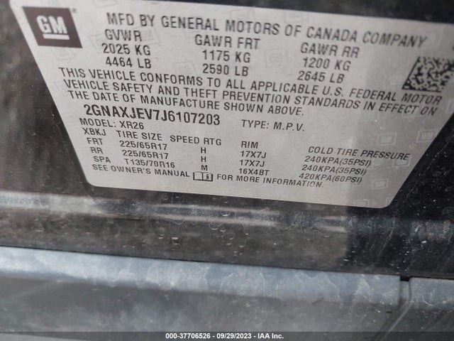 Chevrolet EQUINOX LT 2018 2GNAXJEV7J6107203 Image 9
