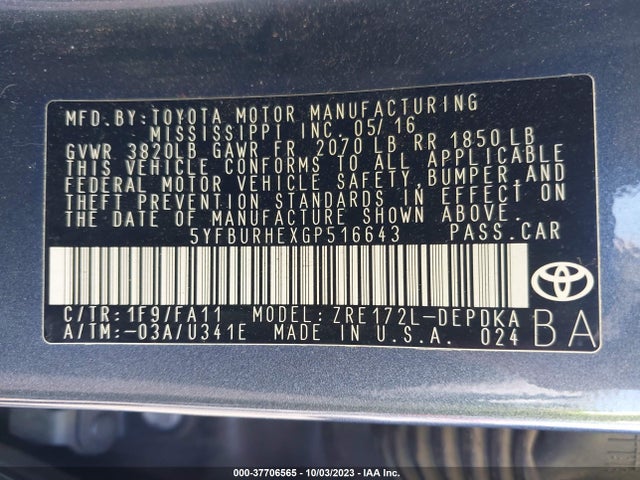 Toyota Corolla L/le/s/s Plus/le Plus 2016 5YFBURHEXGP516643 Image 15