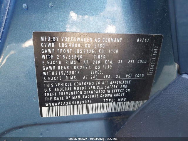 WVGAV7AXXHK029074 Volkswagen Tiguan 2.0t/2.0t S