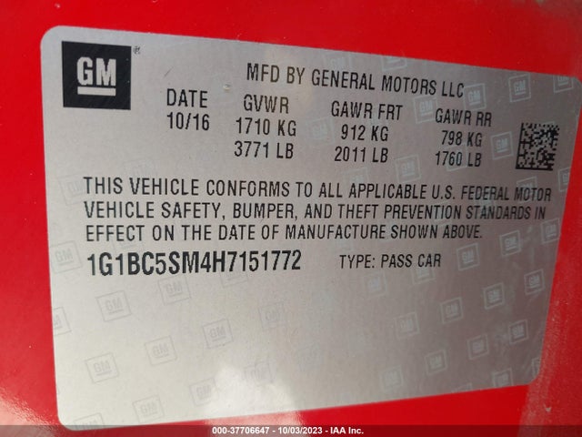Chevrolet CRUZE LS 2017 1G1BC5SM4H7151772 Image 9