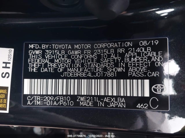 Toyota Corolla Hybrid Le 2020 JTDEBRBE4LJ017881 Image 9