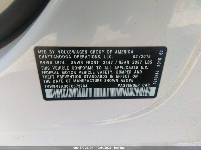 1VWBV7A30FC072784 Volkswagen Passat 2.0l Tdi Se W/sunroof