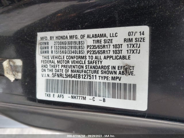 Honda Odyssey Ex-l 2014 5FNRL5H64EB127511 Image 9