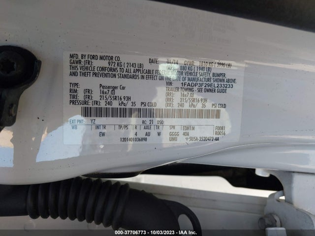 2014 FORD FOCUS SE VIN: 1FADP3F29EL233233