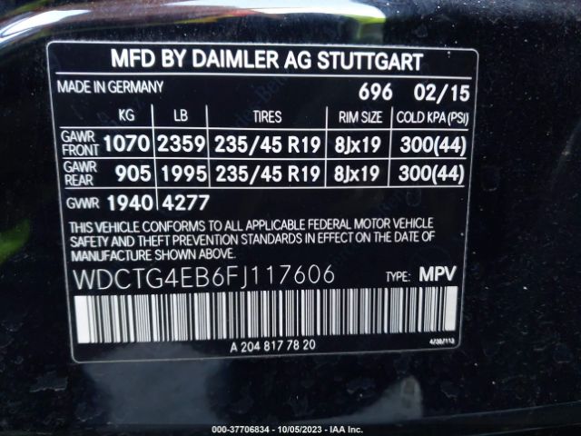 WDCTG4EB6FJ117606 Mercedes-Benz Gla-class Gla 250