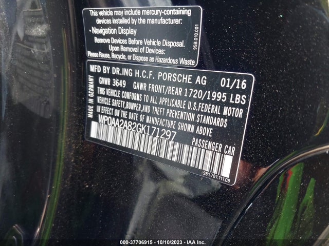 2016 PORSCHE CAYMAN WP0AA2A82GK171297 Photo 8