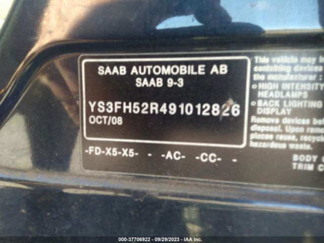 2009 SAAB 9-3 YS3FH52R491012826 Photo 8