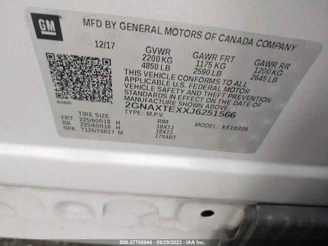 Chevrolet EQUINOX LT 2018 2GNAXTEXXJ6251566 Image 9
