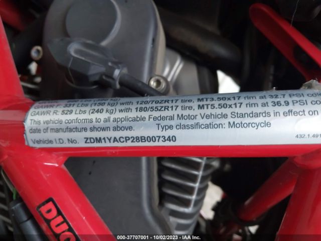 2008 DUCATI HYPERMOTARD ZDM1YACP28B007340 Photo 9