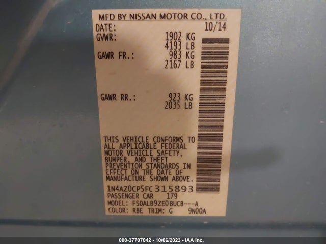 Nissan LEAF S 2015 1N4AZ0CP5FC315893 Image 9