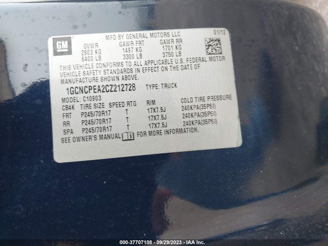 2012 CHEVROLET SILVERADO 1500 WORK TRUCK VIN: 1GCNCPEA2CZ212728