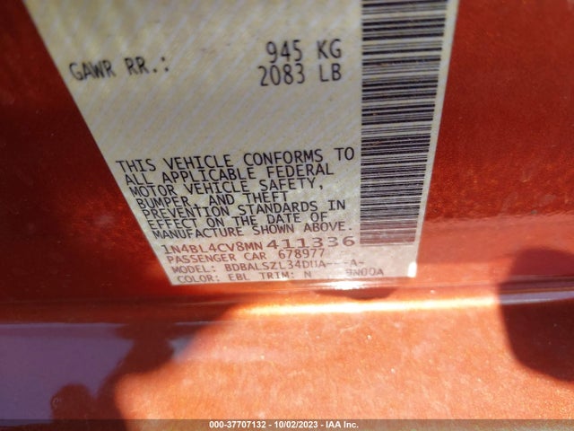Nissan Altima 2.5 Sr 2021 1N4BL4CV8MN411336 Image 9