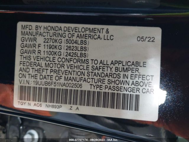 19UUB6F51NA002506 Acura Tlx W/a-spec Package