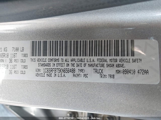 1C6SRFBT5KN656488 RAM 1500 Big Horn/lone Star
